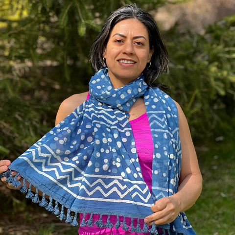 Fair trade cotton indigo scarf