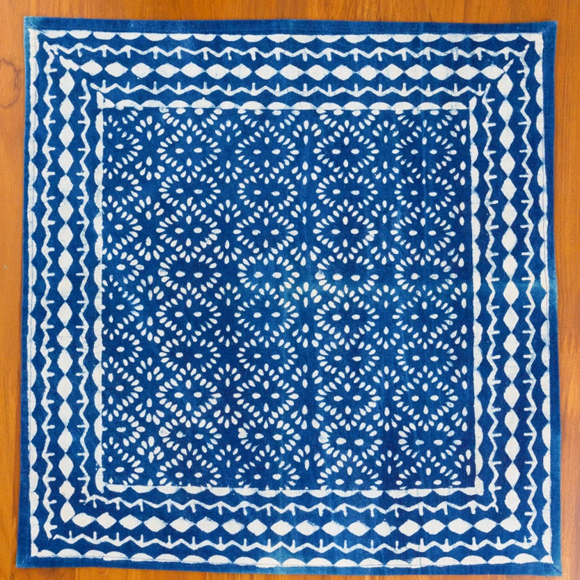 Fair trade blockprint indigo napkins handmade by artisans in India