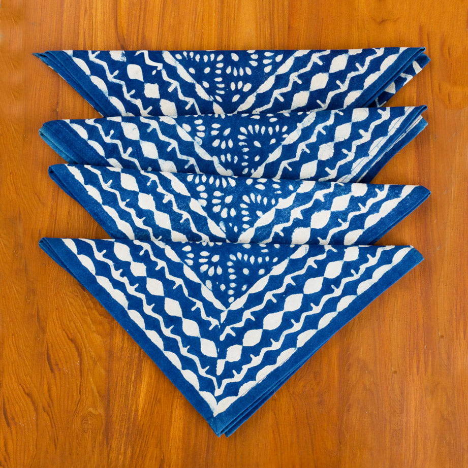 Fair trade blockprint indigo napkins handmade in India