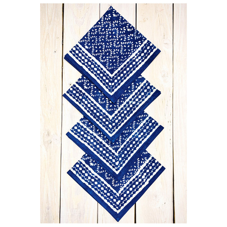 Fair trade block print indigo napkins handmade by artisans in India