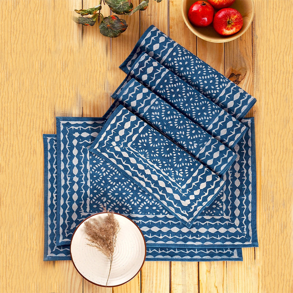 Fair trade block print indigo placemat handmade in India