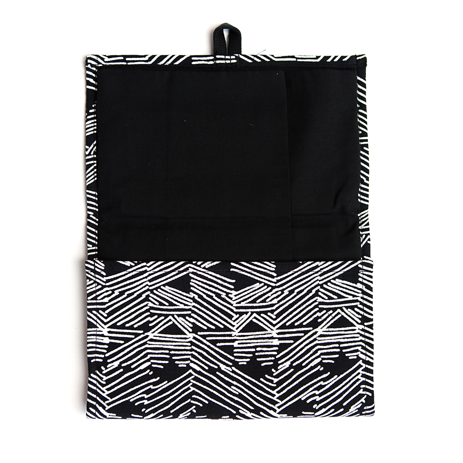 Fair trade cotton black and white jewelry travel case.