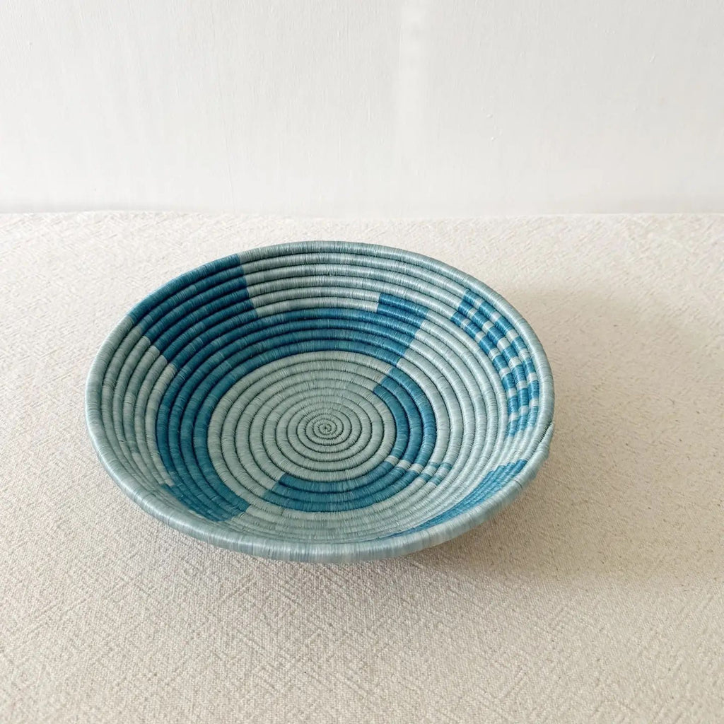 Sweetgrass Sisal Bowl Basket - Blues, Rwanda