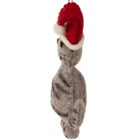 Fair trade felt cat santa ornament