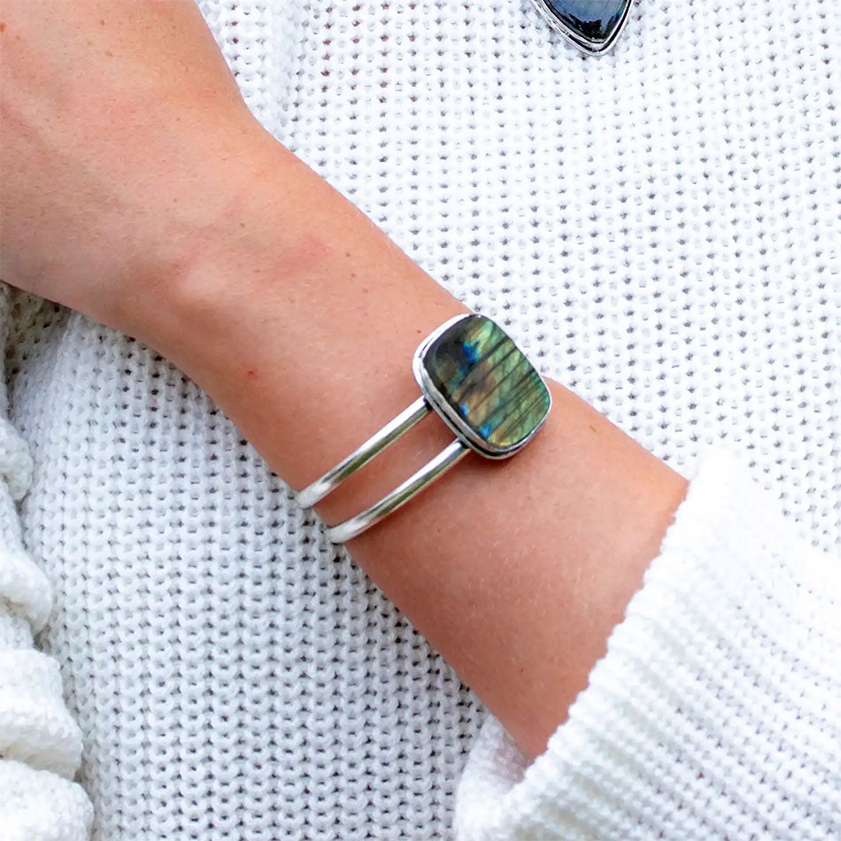 Fair trade labradorite silver cuff