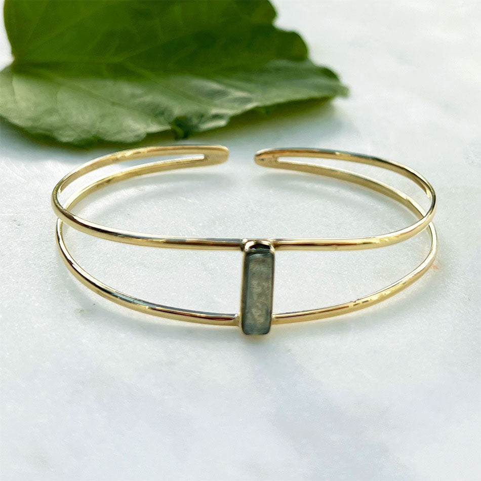 Fair trade brass labradorite cuff bracelet
