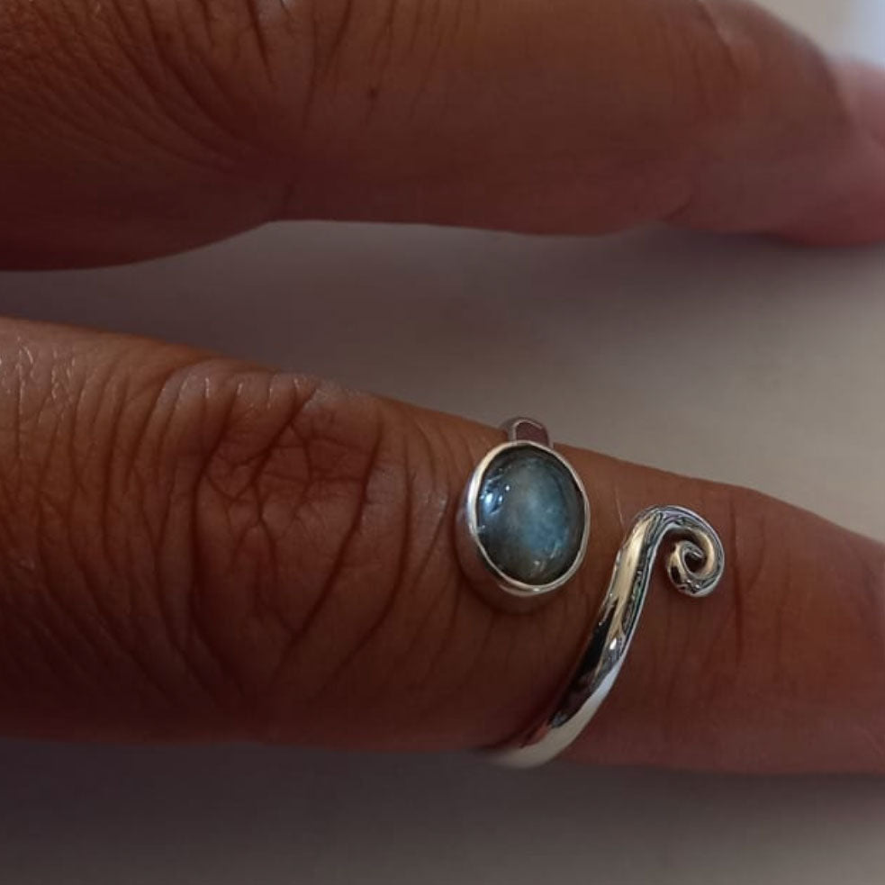 Ethically handmade labradorite adjustable sterling ring 