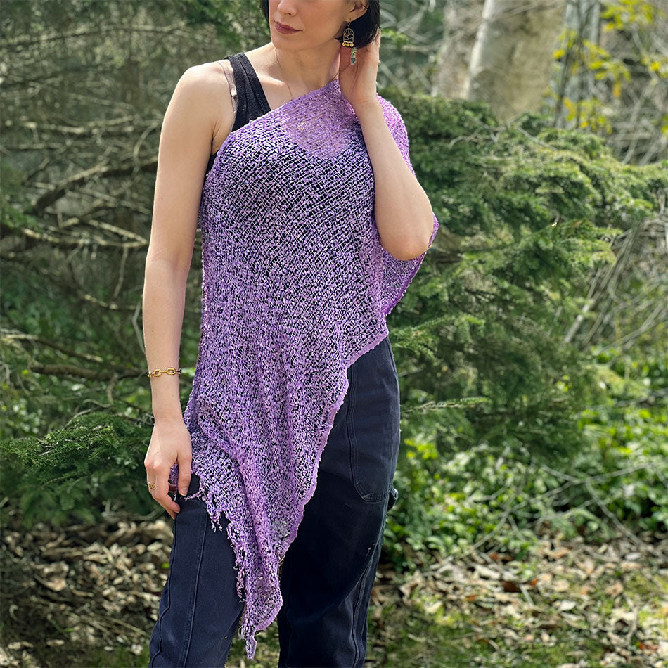 Woven Ribbon Poncho/Shrug - Bright Purple, Nepal