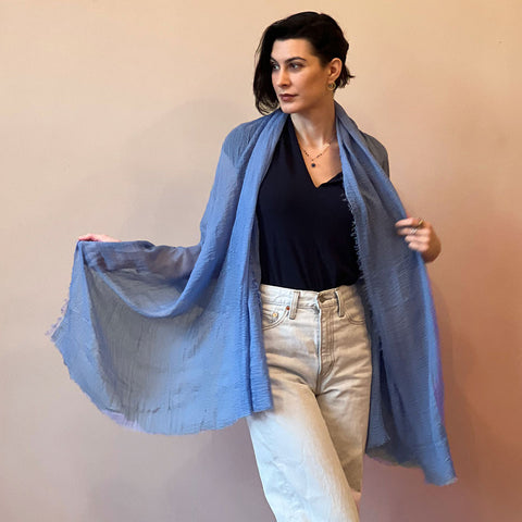 Organic Cotton Boho Scarf/Wrap - Periwinkle, Thailand