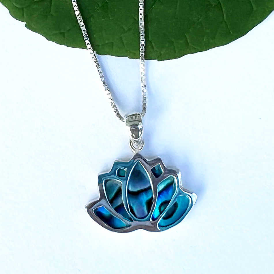 Sterling silver abalone lotus necklace
