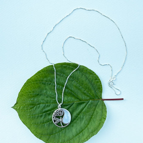 Fair trade sterling silver dragonfly mother of pearl necklace