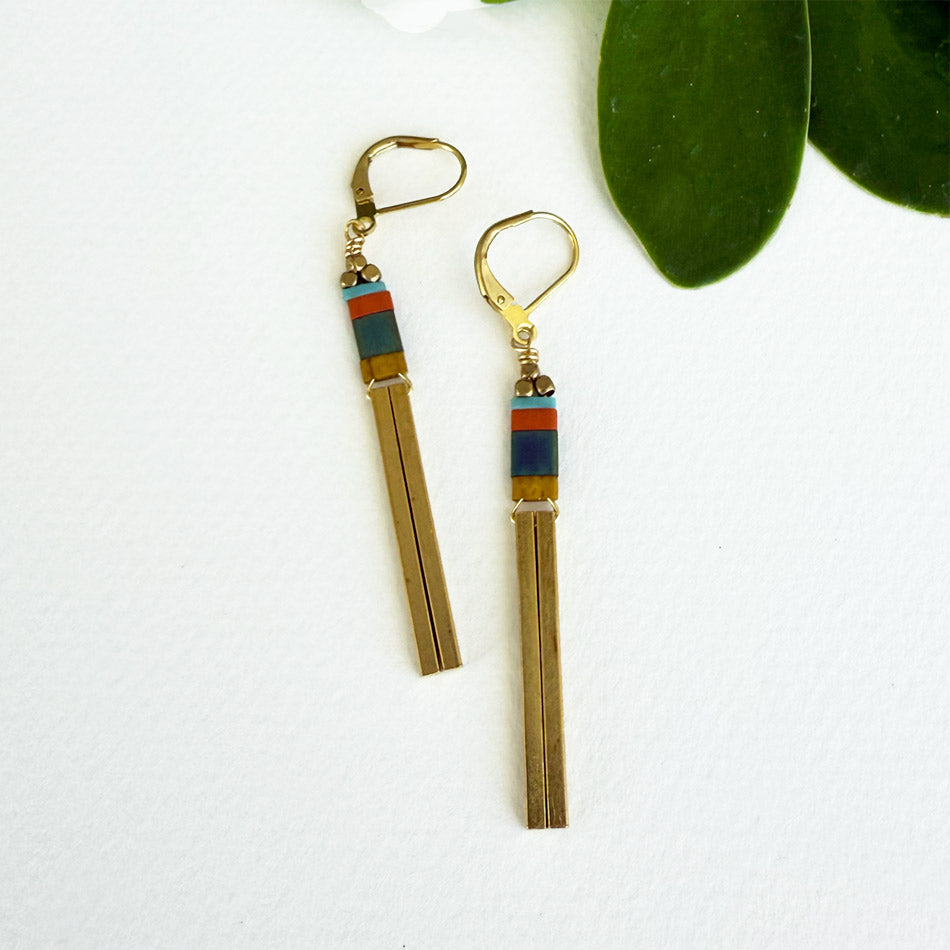 Fair trade brass miyuke earrings handmade by artisans in Guatemala