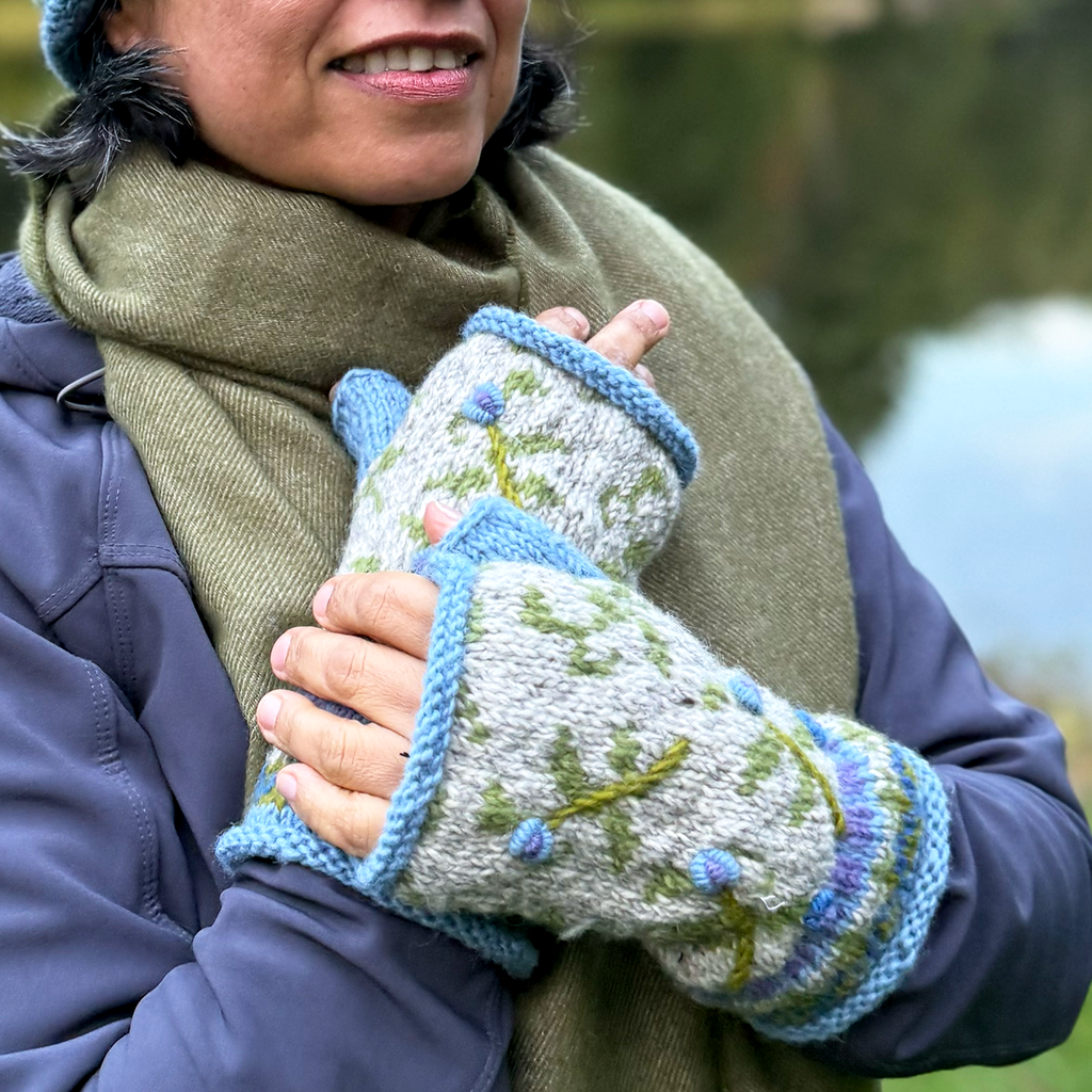 Exquisite Wool Fingerless Gloves - Natural, Nepal