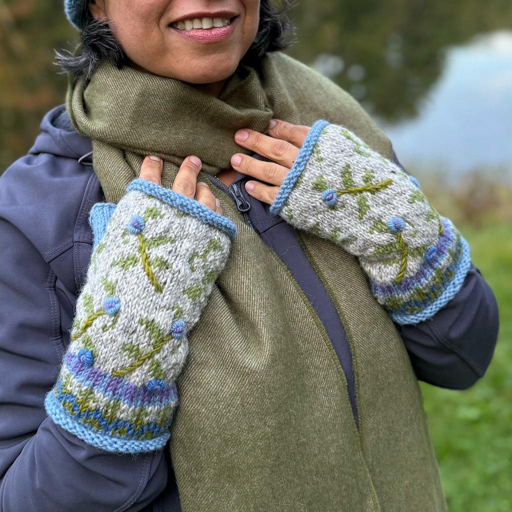 Exquisite Wool Fingerless Gloves - Natural, Nepal