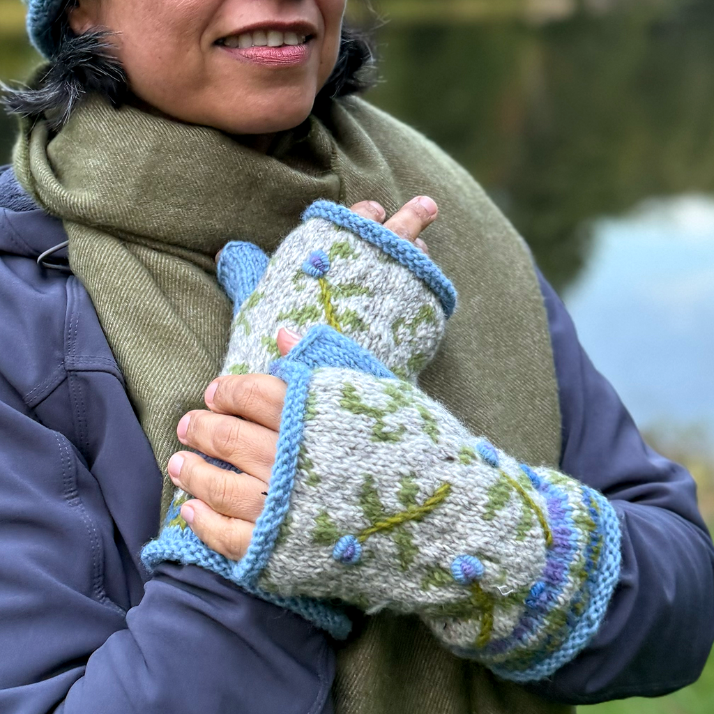 Exquisite Wool Fingerless Gloves - Natural, Nepal