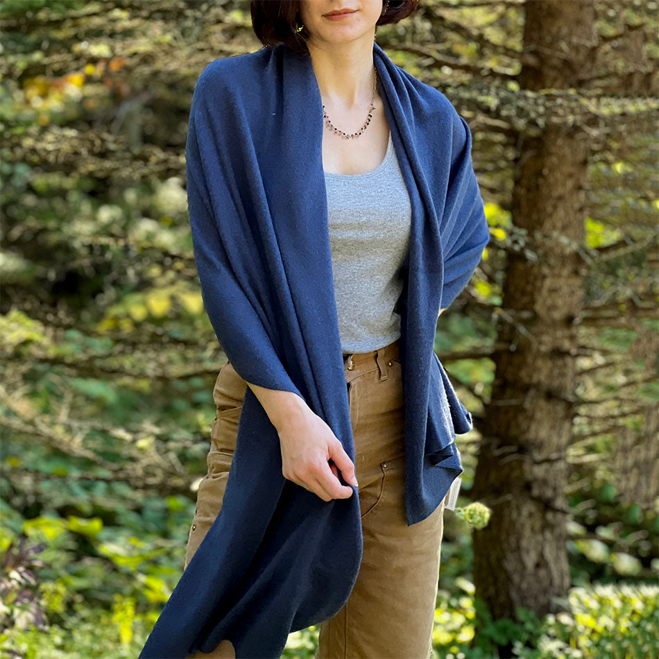 Fair trade navy cashmere scarf wrap