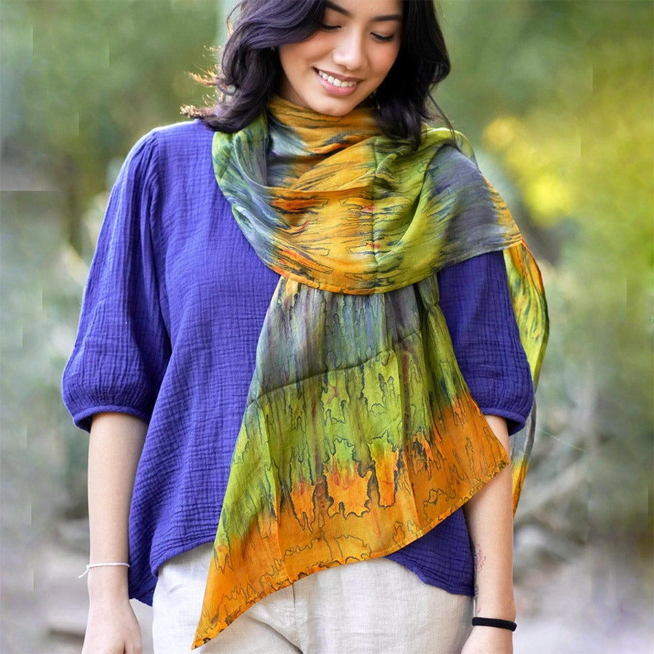 Fair trade silk shibori scarf handmade in India