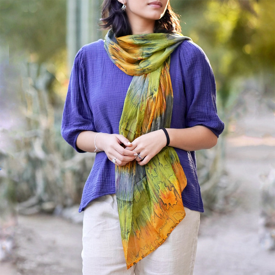 Fair trade silk shibori scarf handmade in India