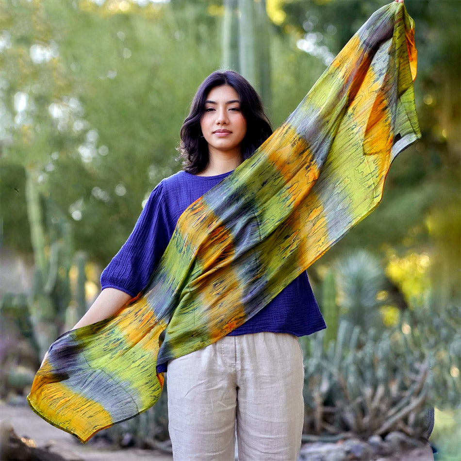 Fair trade silk shibori scarf handmade in India