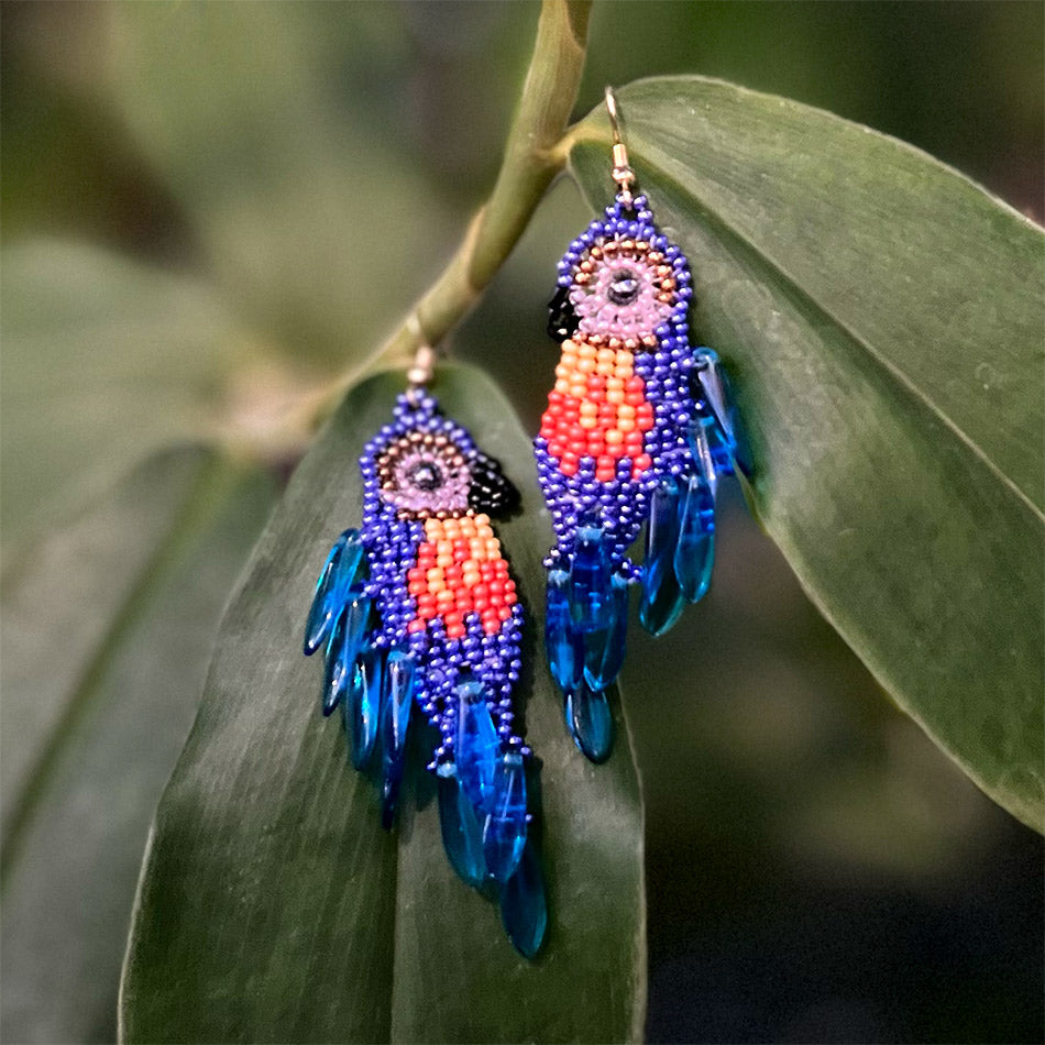 Fair trade beaded parrot earrings
