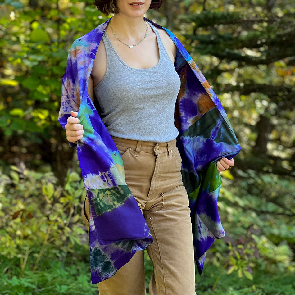 Impressionist Patchwork Silk Scarf -Purple, Nepal