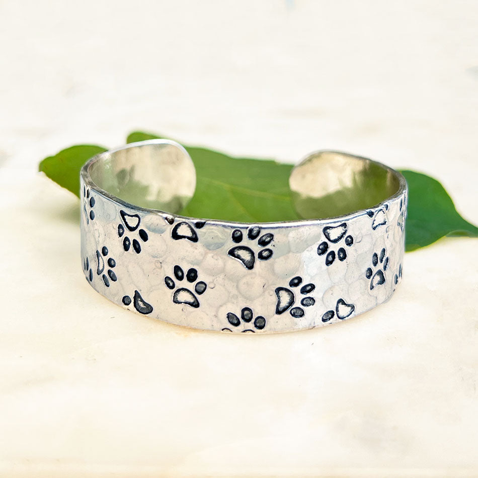 fair trade paw silver cuff bracelet