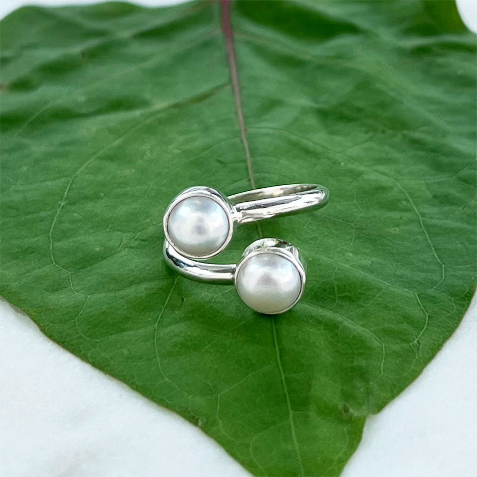 Fair trade sterling silver adjustable ring pearl