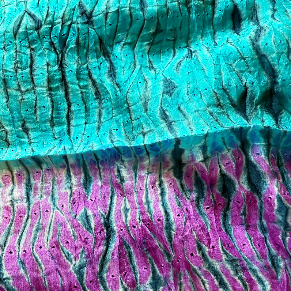 Fair trade silk shibori scarf handmade by artisans in India.