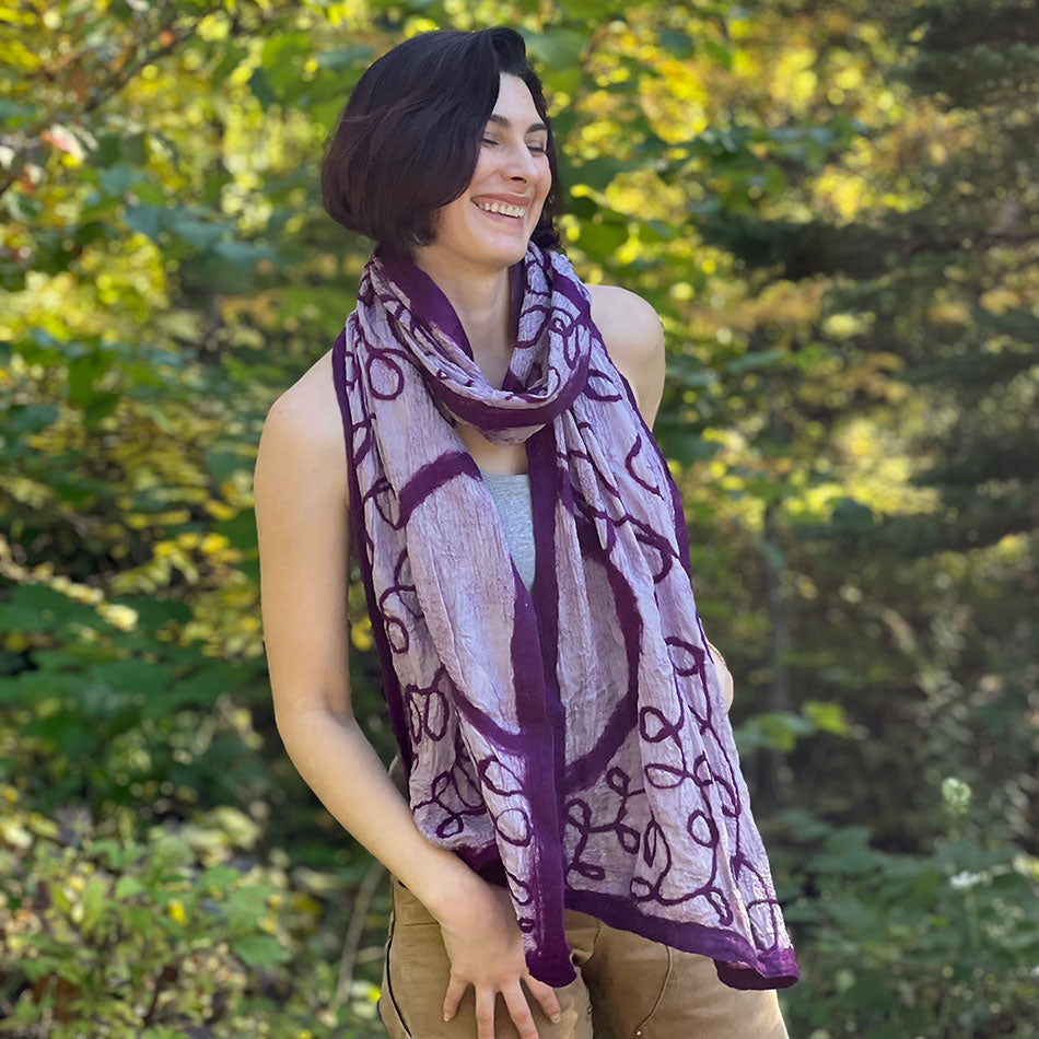 Purple Swirls Felt Wool Scarf, Nepal