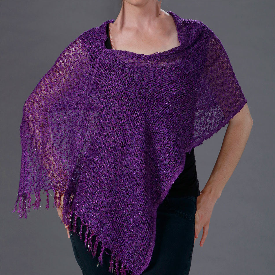 Woven Ribbon Poncho/Shrug - Bright Purple, Nepal