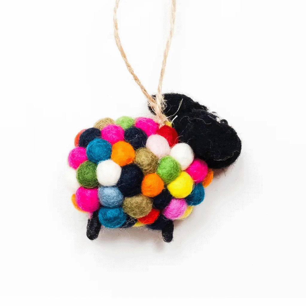 Felted rainbow sheep ornament fair trade