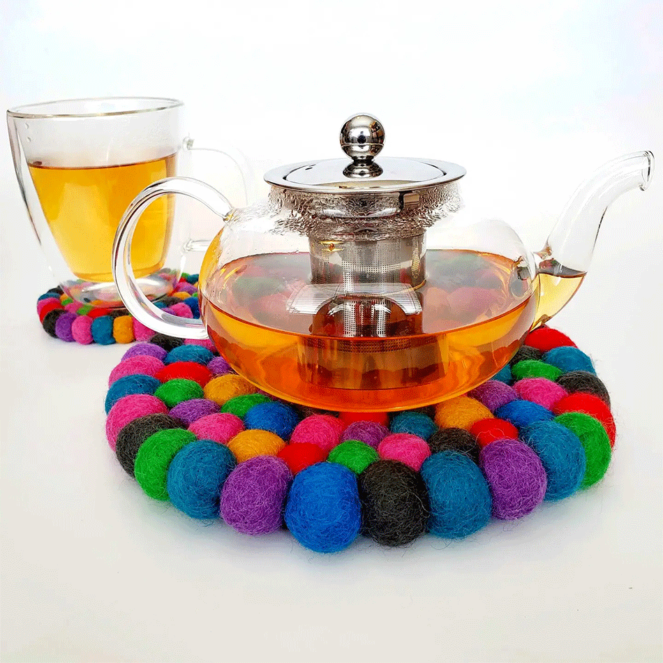 fair trade felt wool rainbow trivet