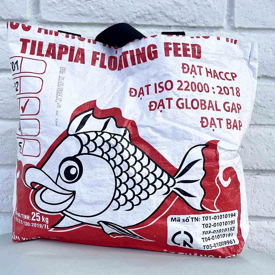 Recycled Feed Bag Tote - Red Fish, Cambodia