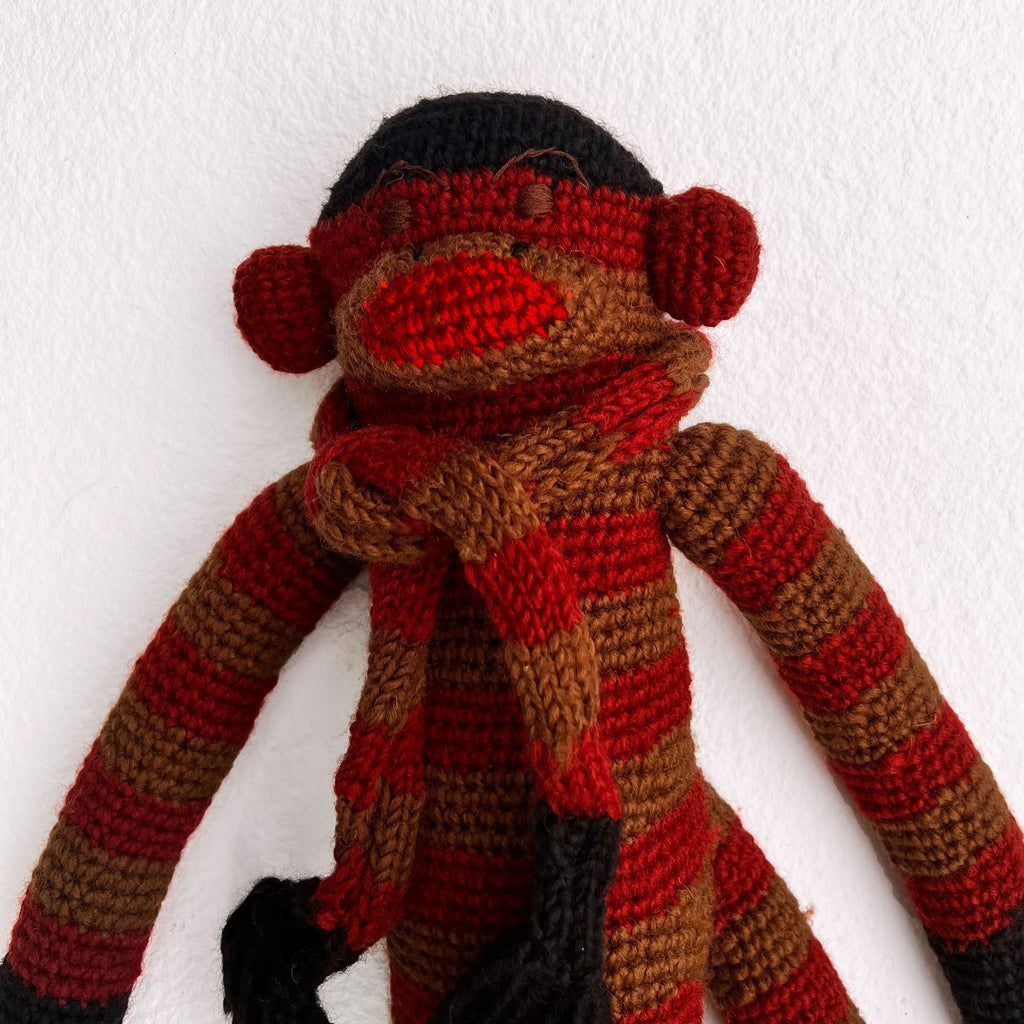 Hand-knit Soft Wool Large Monkey - Red, Nepal