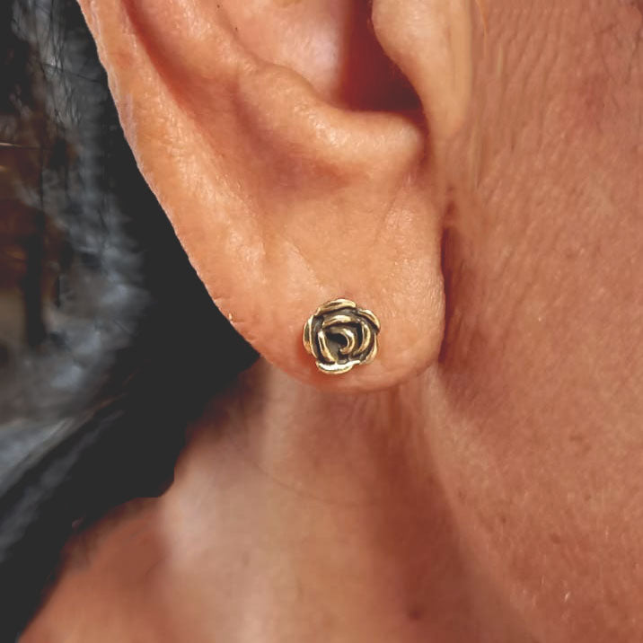 Fair trade brass rose studs earrings
