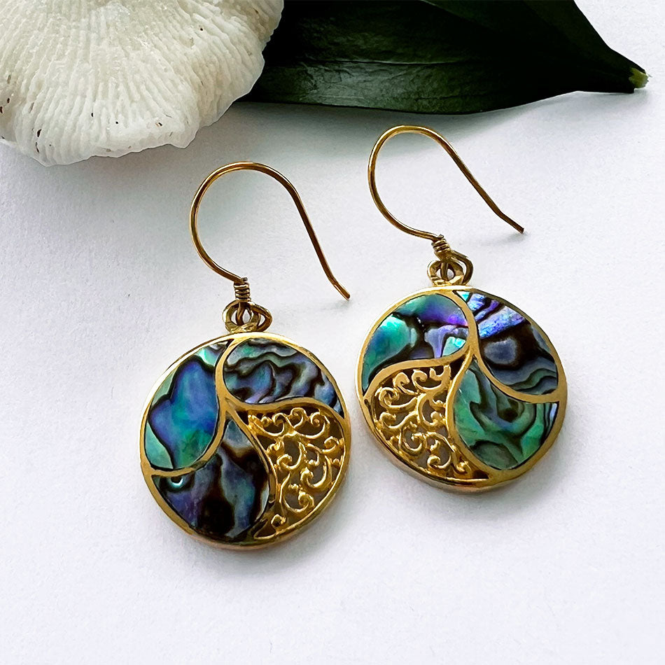 Fair trade abalone brass earrings ethically handmade