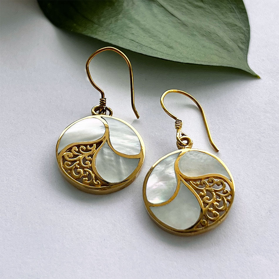 Fair trade mother of pearl brass earrings