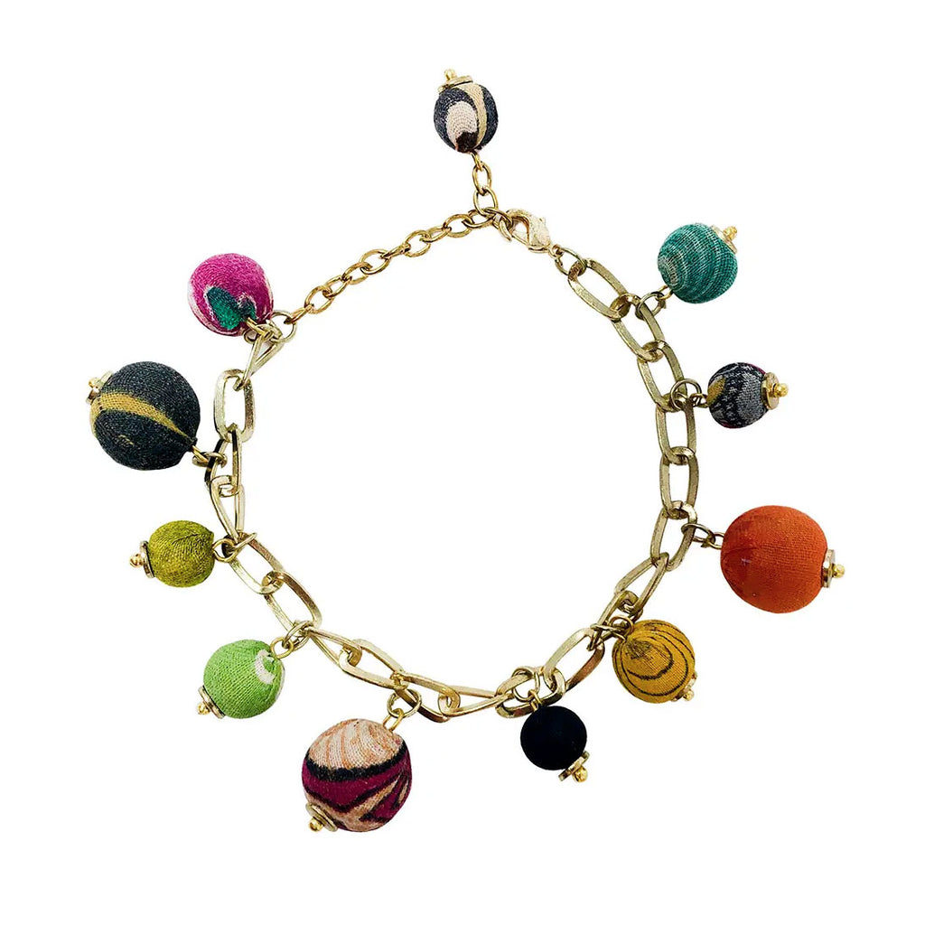 Recycled Sari Bauble Charm Bracelet, India