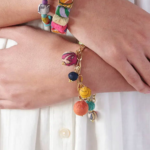 Fair trade recycled sari charm bracelet