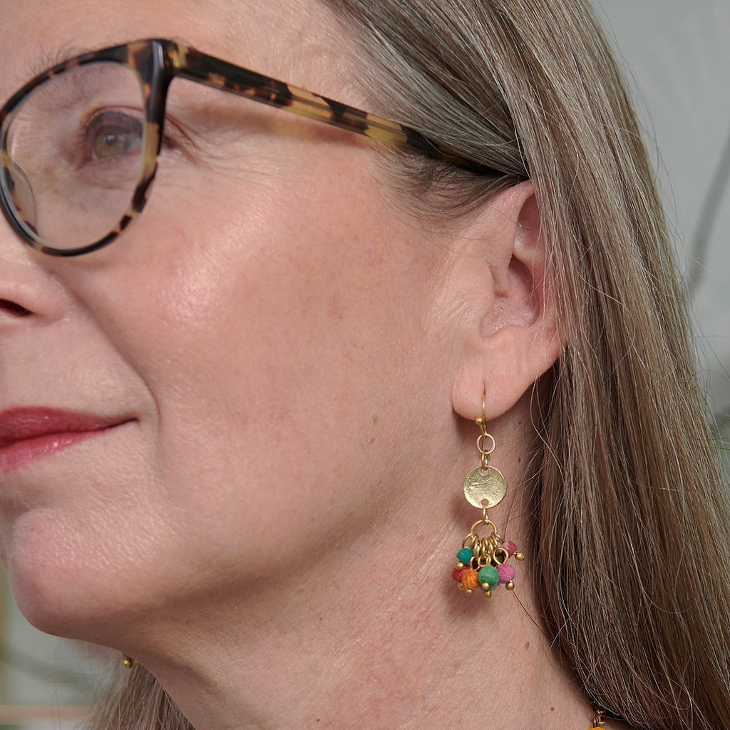 Fair trade recycled sari brass earrings