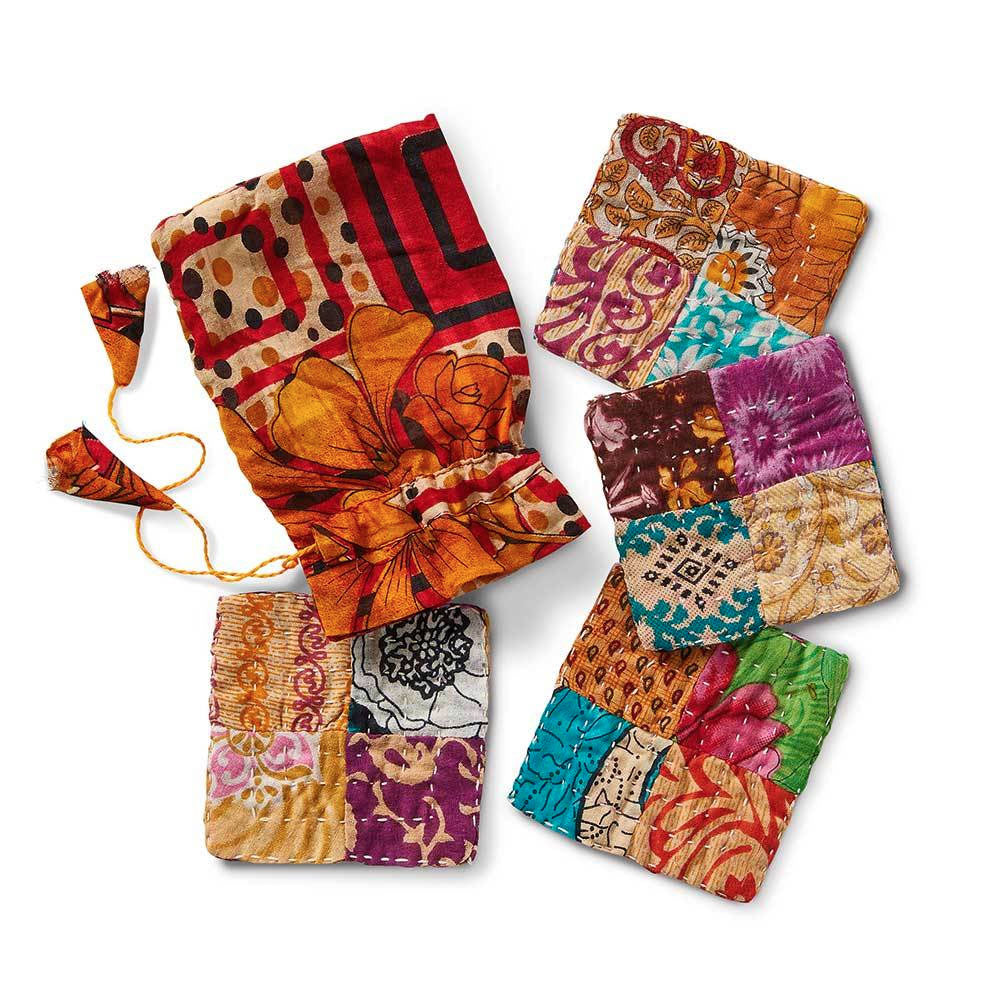 Fair trade recycled sari coasters