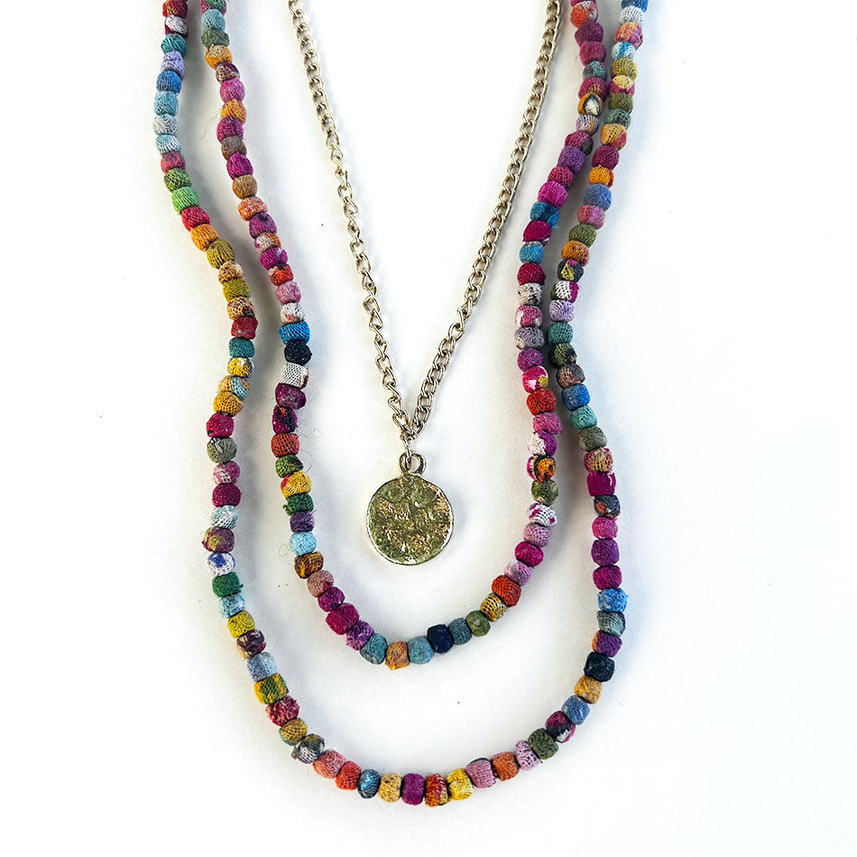 Recycled sari fair trade necklace