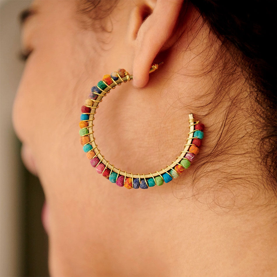Fair trade recycled sari earrings ethically handmade