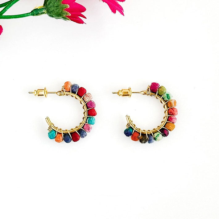 Fair trade recycled sari hoop earrings