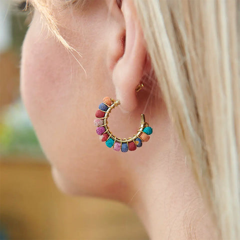 Recycled sari fair trade hoops earrings