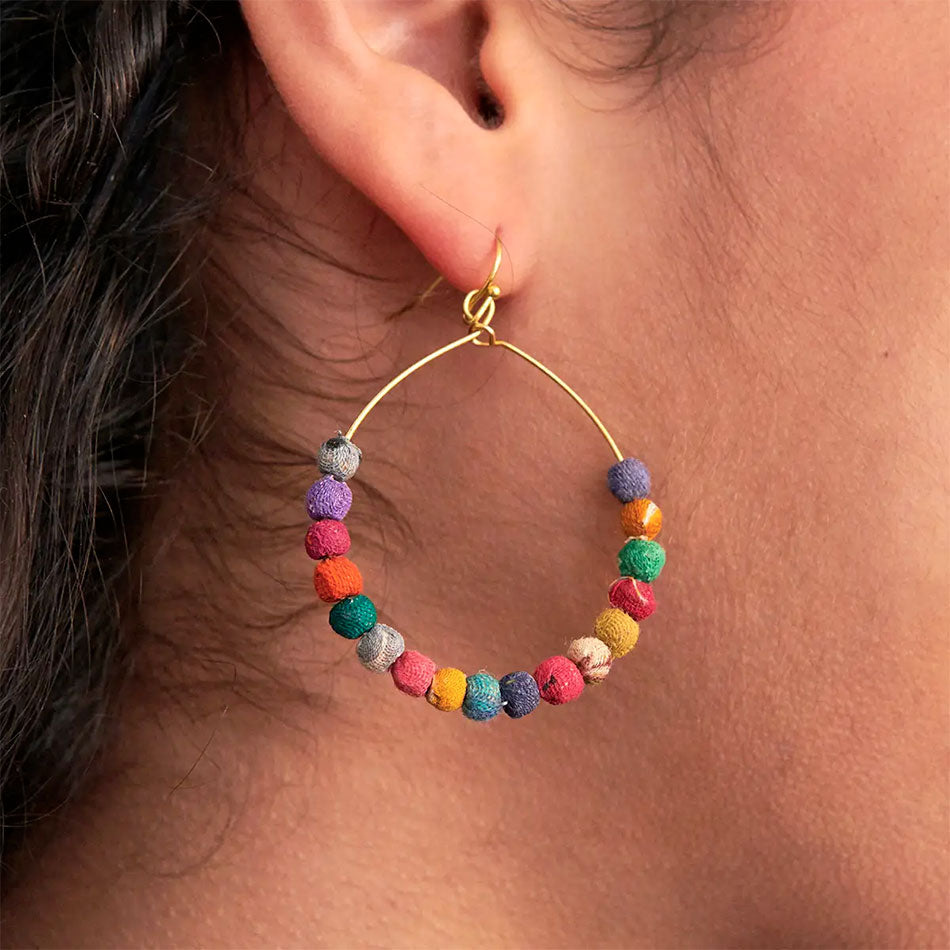 Fair trade recycled sari earrings hoops