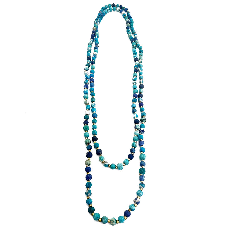 Fair trade recycled sari necklace handmade by artisans in India.