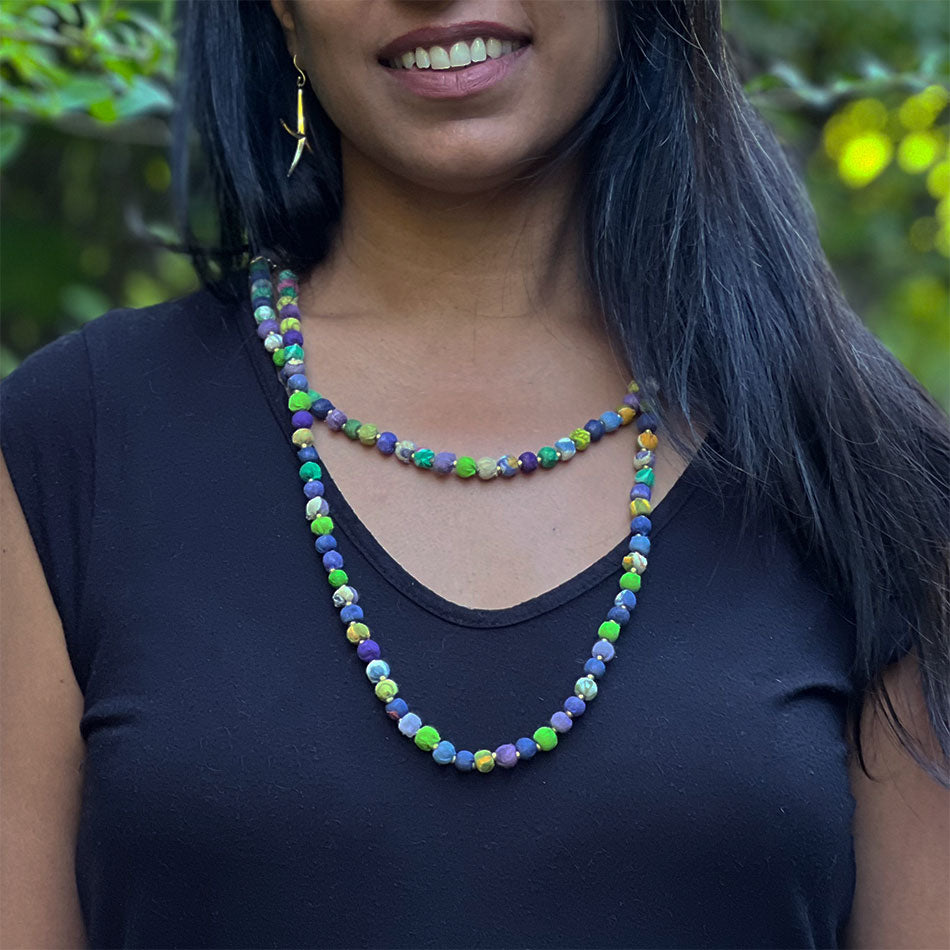 Fair trade recycled sari necklace ethically handmade