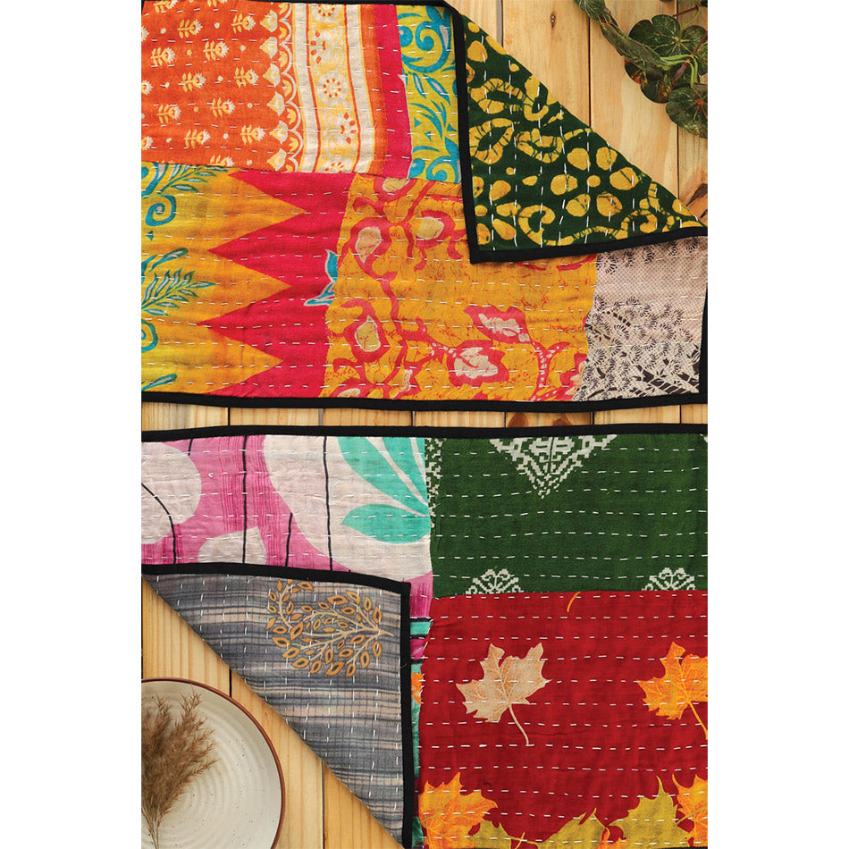 Fair trade recycled sari placemats handmade by artisans in India.