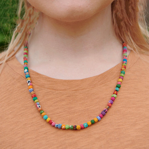 Fair trade recycled sari necklace handmade by women